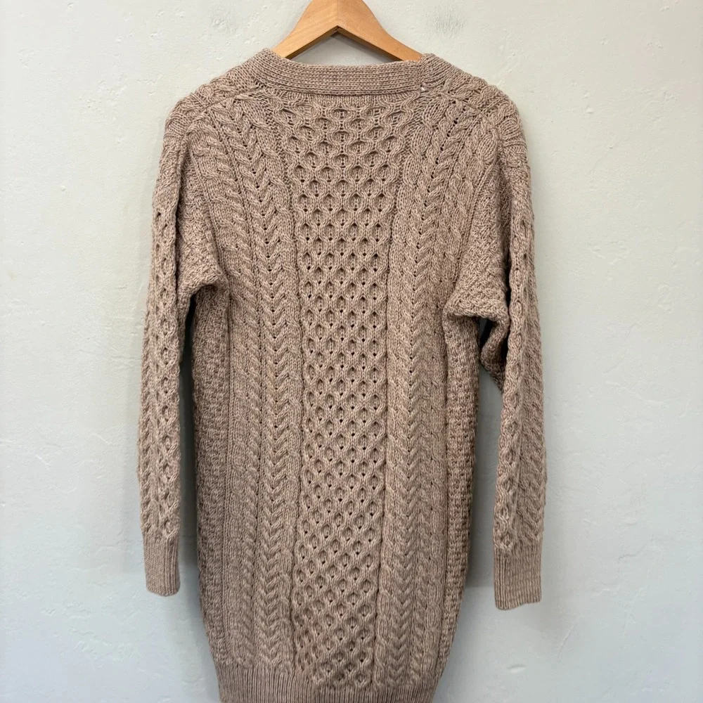 Aran Sweater Market Merino Wool Cardigan Men Sz XS Beige Button Down Cable Knit